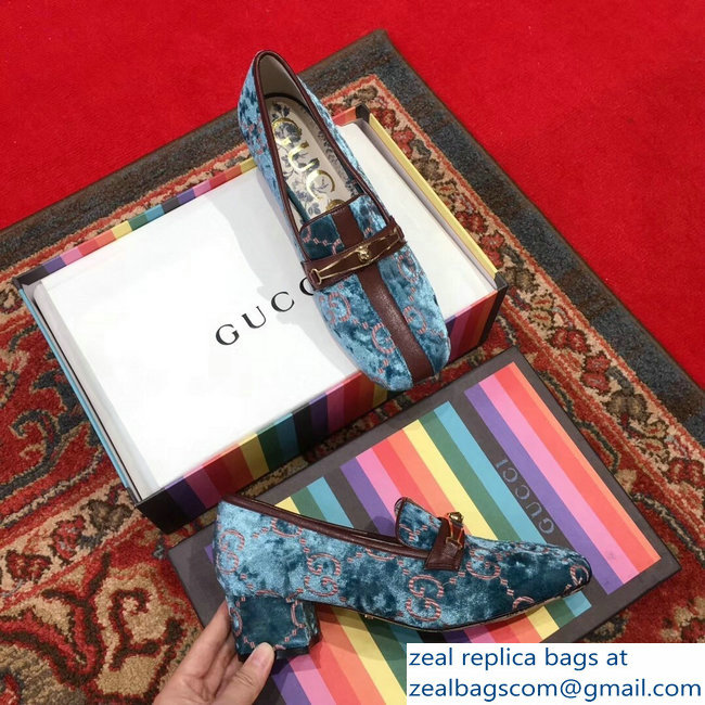 Gucci GG Velvet Loafer with Stripe Blue 2018 - Click Image to Close