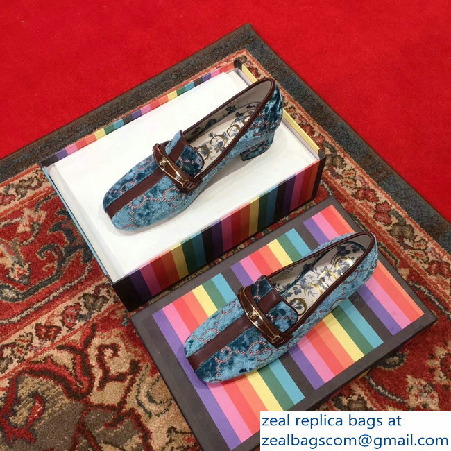 Gucci GG Velvet Loafer with Stripe Blue 2018