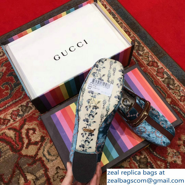 Gucci GG Velvet Loafer with Stripe Blue 2018