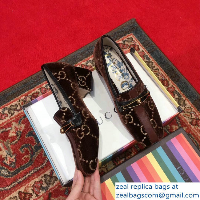 Gucci GG Velvet Loafer with Stripe Coffee 2018