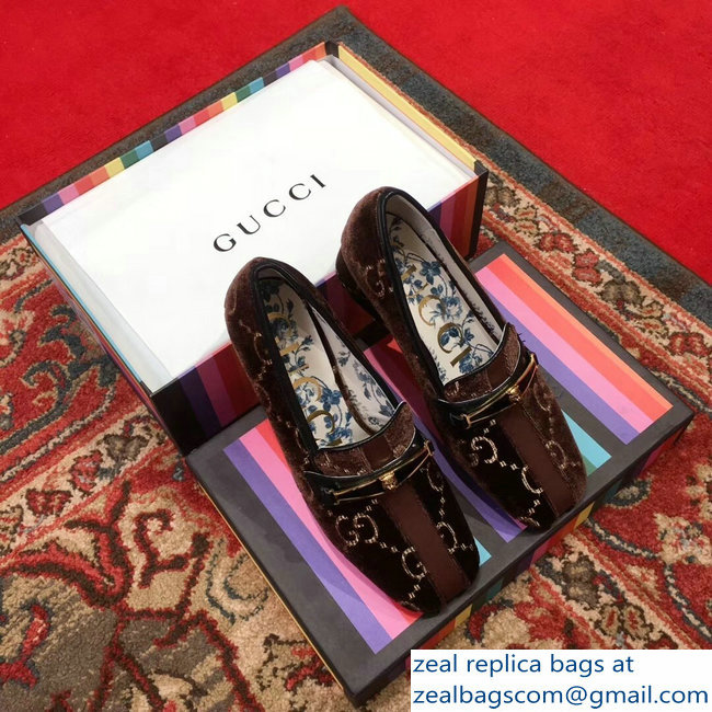 Gucci GG Velvet Loafer with Stripe Coffee 2018