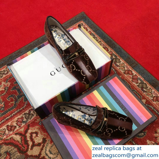 Gucci GG Velvet Loafer with Stripe Coffee 2018