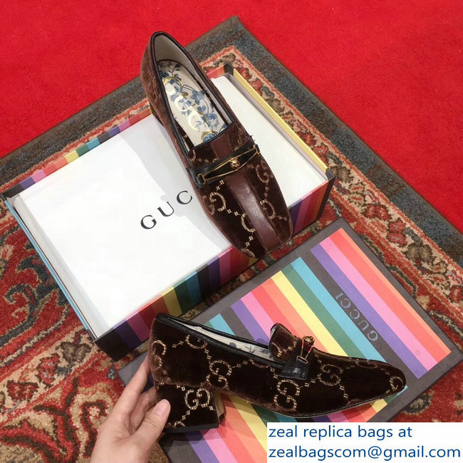 Gucci GG Velvet Loafer with Stripe Coffee 2018