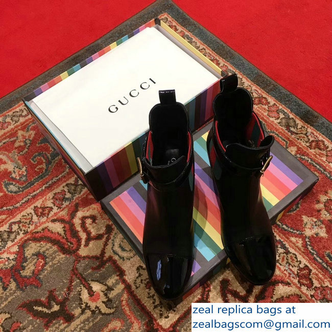 Gucci Heel 9cm Web Bee Ankle Boots with Belt Black 2018