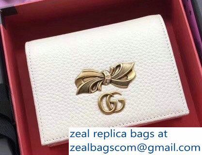 Gucci Leather Card Case Bow Stud with Crystals 524289 White 2018