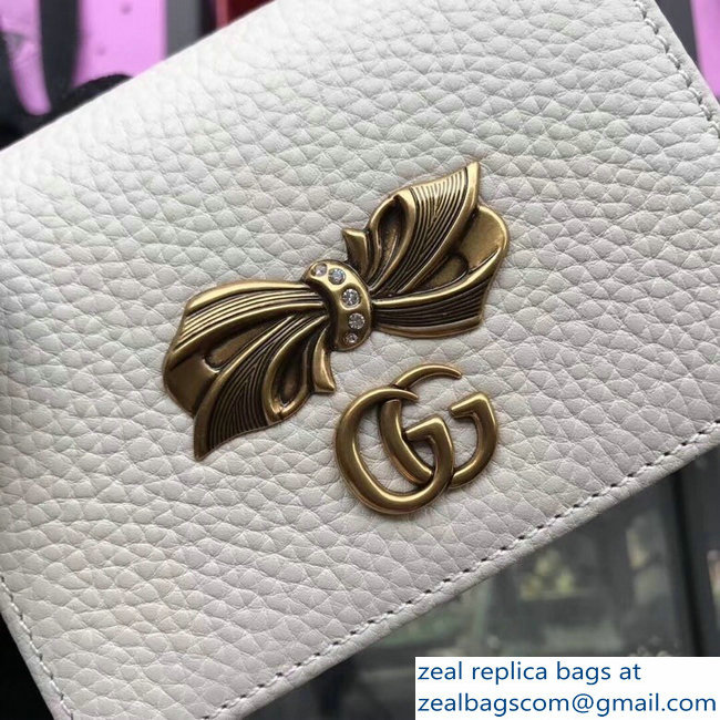 Gucci Leather Card Case Bow Stud with Crystals 524289 White 2018 - Click Image to Close