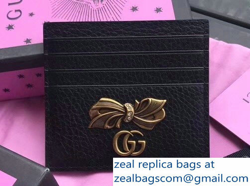 Gucci Leather Card Case Bow Stud with Crystals 524305 Black 2018 - Click Image to Close