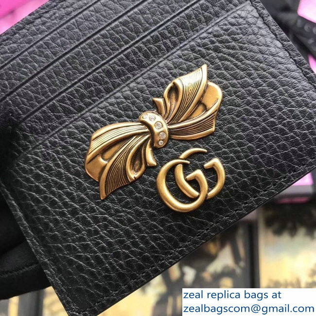 Gucci Leather Card Case Bow Stud with Crystals 524305 Black 2018 - Click Image to Close