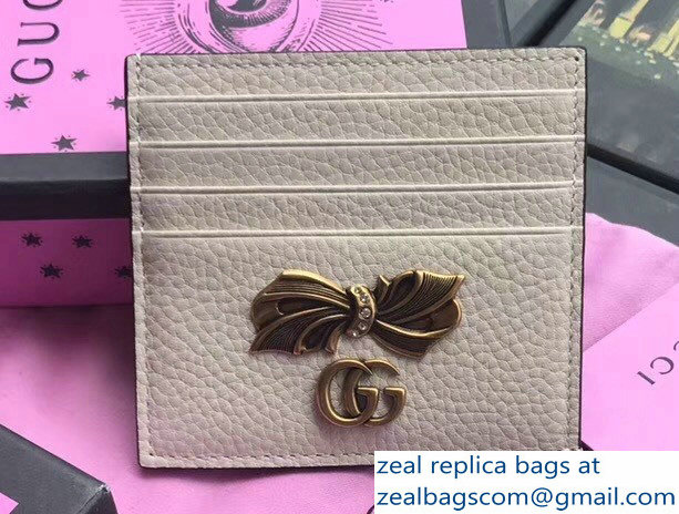 Gucci Leather Card Case Bow Stud with Crystals 524305 White 2018 - Click Image to Close