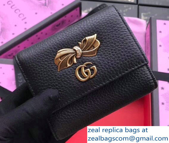 Gucci Leather Wallet Bow Stud with Crystals 524294 Black 2018 - Click Image to Close