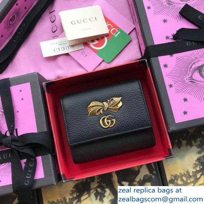 Gucci Leather Wallet Bow Stud with Crystals 524294 Black 2018 - Click Image to Close