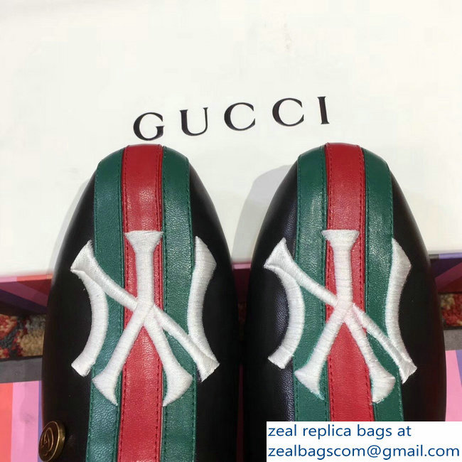 Gucci Leather Web Slipper with NY Yankees Patch 536794 Black 2018 - Click Image to Close