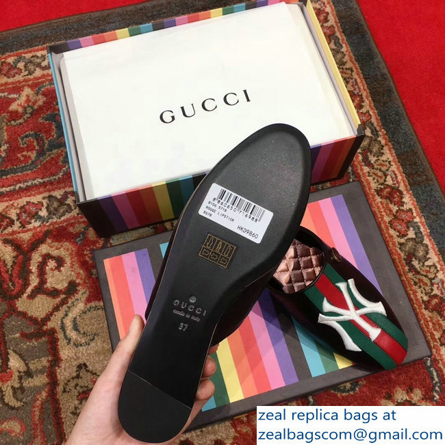 Gucci Leather Web Slipper with NY Yankees Patch 536794 Black 2018