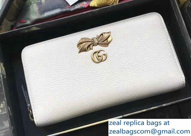 Gucci Leather Zip Around Wallet Bow Stud with Crystals 524291 White 2018 - Click Image to Close