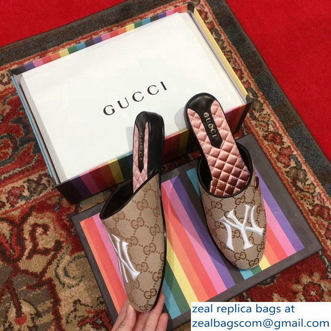 Gucci Original GG Slipper with NY Yankees 537089 Beige 2018