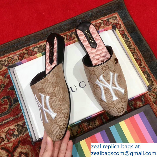 Gucci Original GG Slipper with NY Yankees 537089 Beige 2018