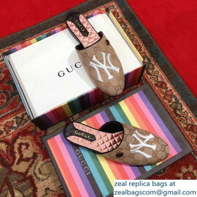 Gucci Original GG Slipper with NY Yankees 537089 Beige 2018