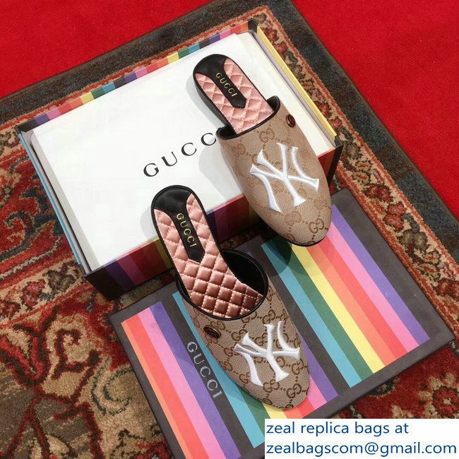 Gucci Original GG Slipper with NY Yankees 537089 Beige 2018