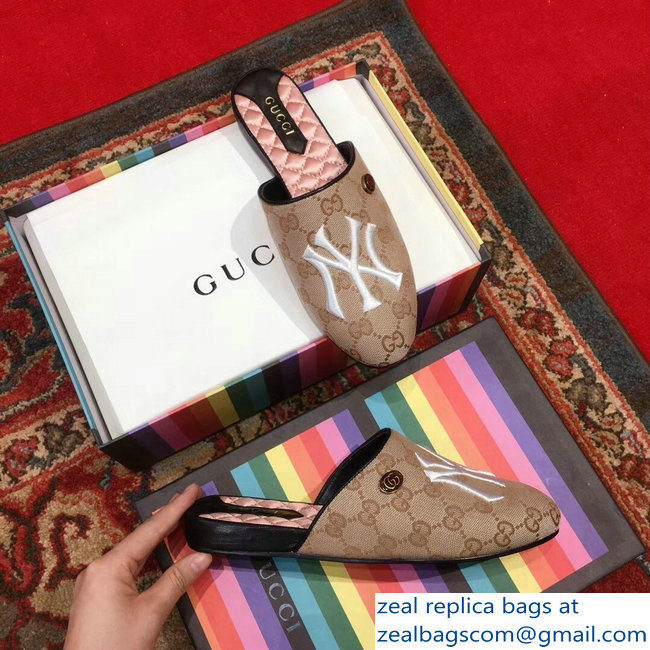 Gucci Original GG Slipper with NY Yankees 537089 Beige 2018