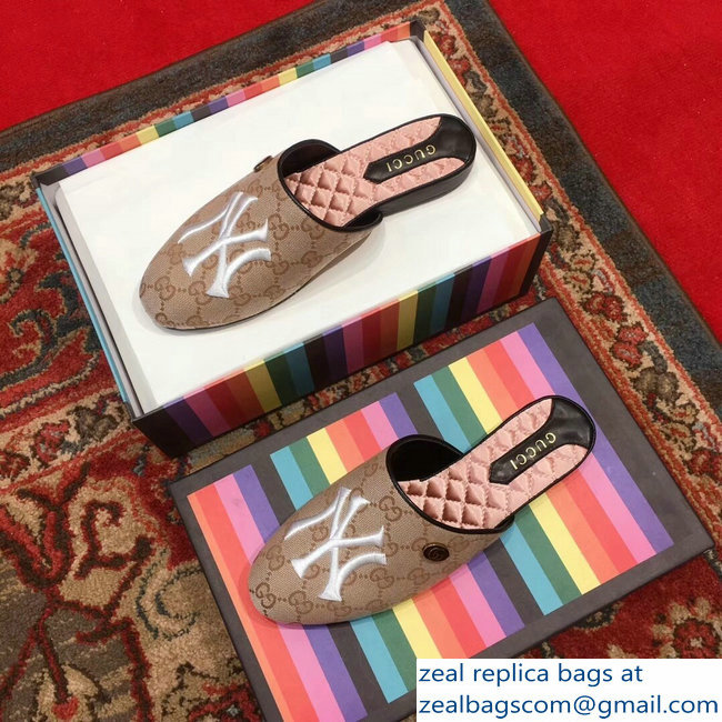 Gucci Original GG Slipper with NY Yankees 537089 Beige 2018
