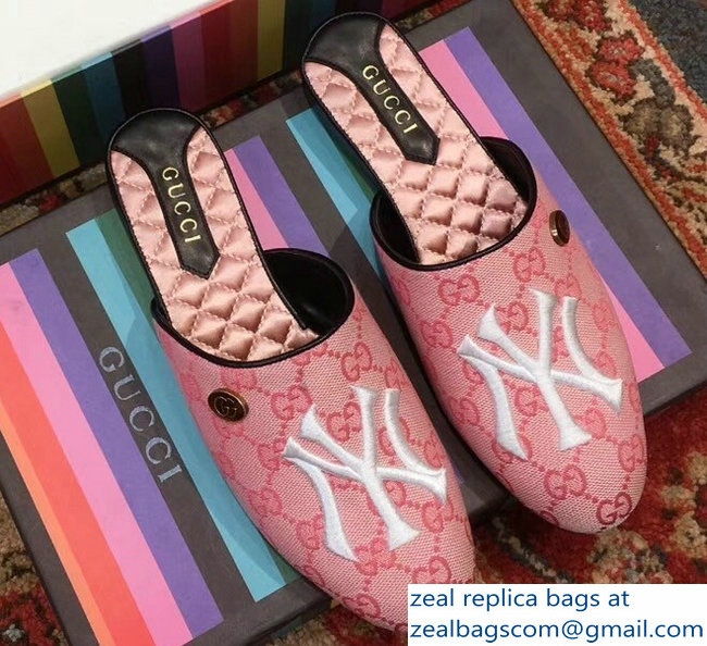 Gucci Original GG Slipper with NY Yankees 537089 Pink 2018 - Click Image to Close