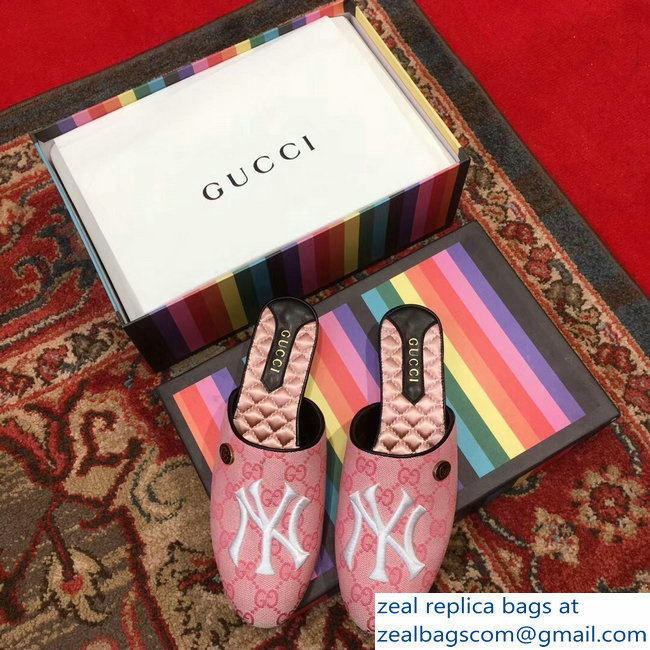 Gucci Original GG Slipper with NY Yankees 537089 Pink 2018 - Click Image to Close