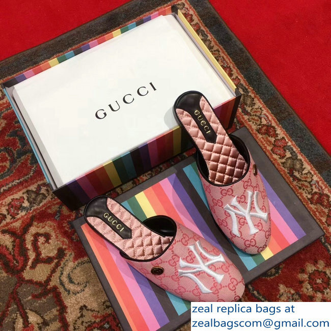 Gucci Original GG Slipper with NY Yankees 537089 Pink 2018 - Click Image to Close