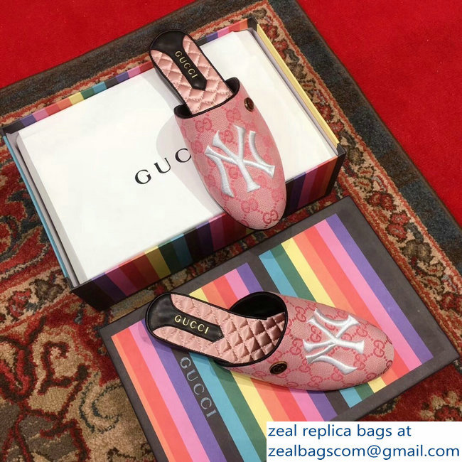 Gucci Original GG Slipper with NY Yankees 537089 Pink 2018 - Click Image to Close