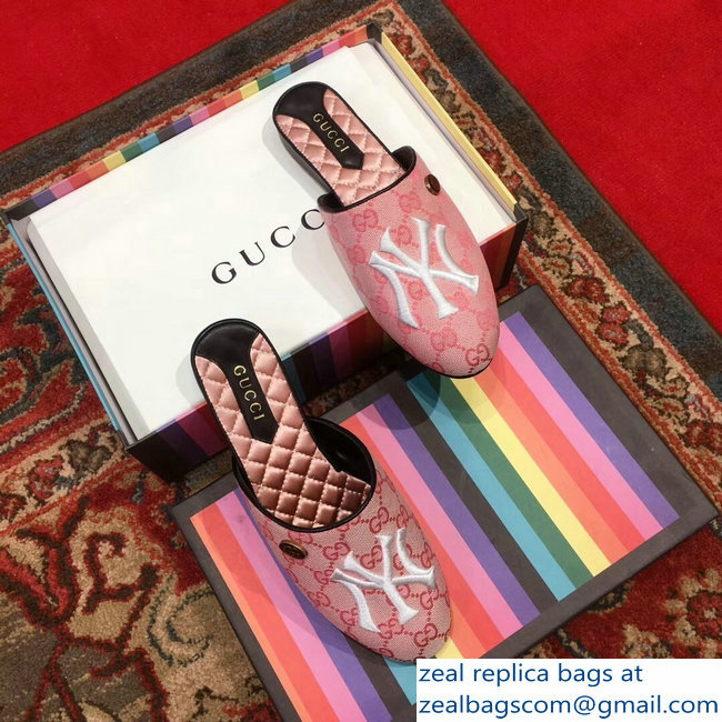 Gucci Original GG Slipper with NY Yankees 537089 Pink 2018 - Click Image to Close