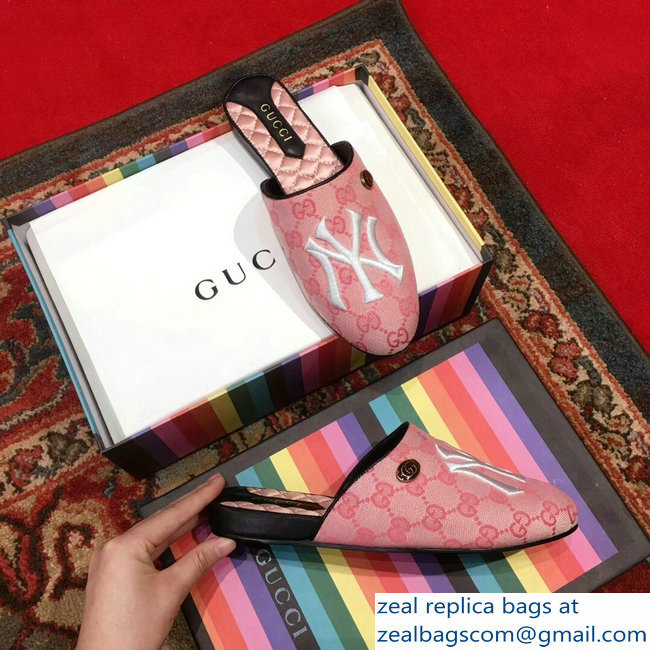 Gucci Original GG Slipper with NY Yankees 537089 Pink 2018