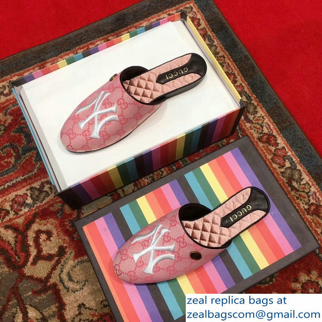 Gucci Original GG Slipper with NY Yankees 537089 Pink 2018 - Click Image to Close