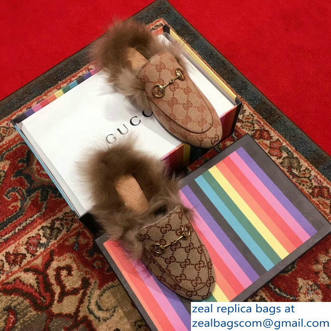 Gucci Princetown GG Canvas Fur Slipper