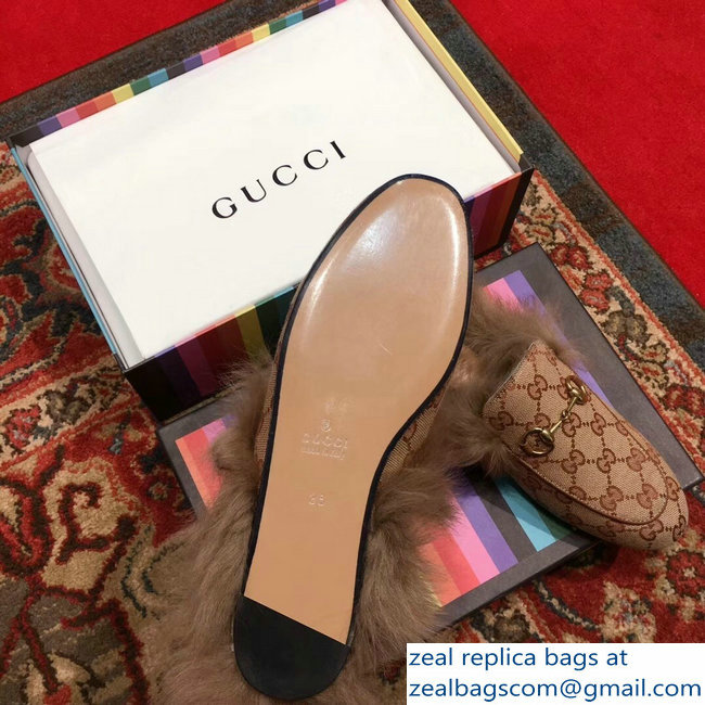 Gucci Princetown GG Canvas Fur Slipper