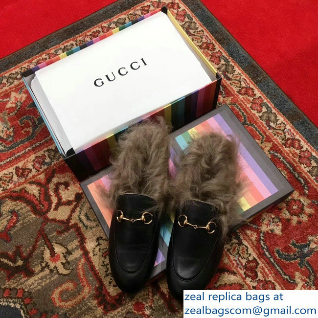 Gucci Princetown Jordaan Fur Wool Loafer 496626 Coffee 2018