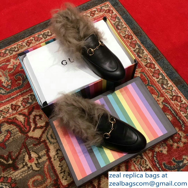 Gucci Princetown Jordaan Fur Wool Loafer 496626 Coffee 2018 - Click Image to Close