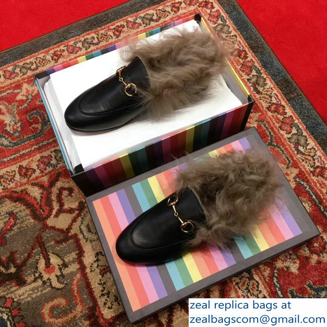 Gucci Princetown Jordaan Fur Wool Loafer 496626 Coffee 2018