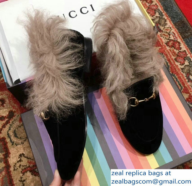 Gucci Princetown Jordaan Fur Wool Loafer 496626 Velvet Black 2018 - Click Image to Close