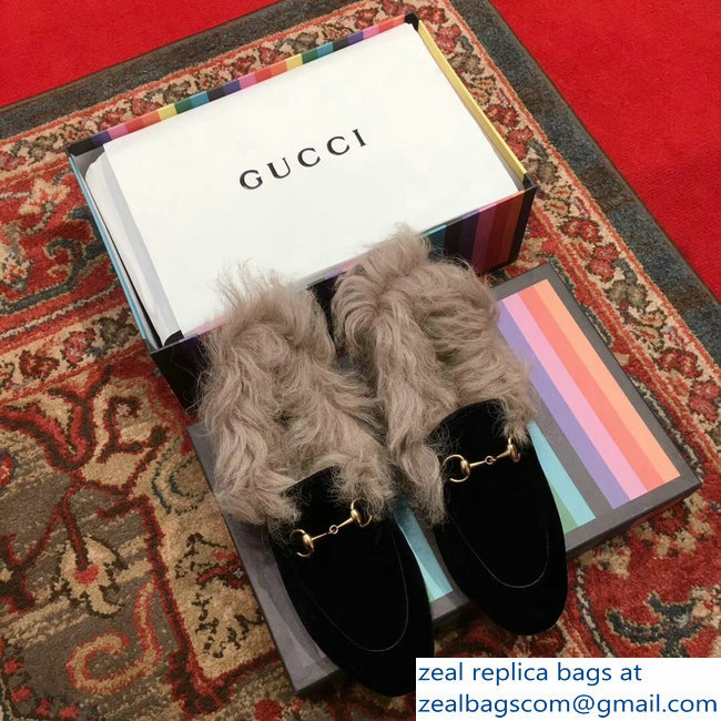 Gucci Princetown Jordaan Fur Wool Loafer 496626 Velvet Black 2018 - Click Image to Close