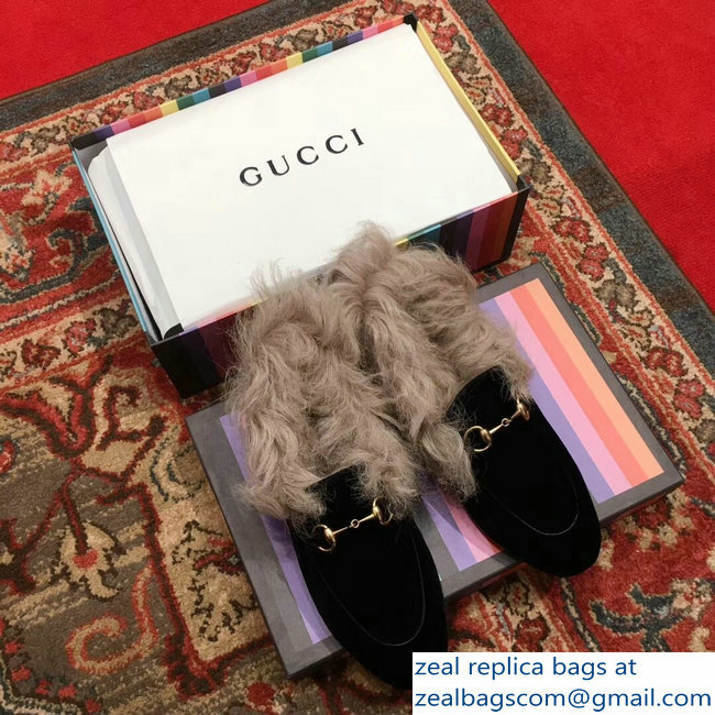 Gucci Princetown Jordaan Fur Wool Loafer 496626 Velvet Black 2018 - Click Image to Close