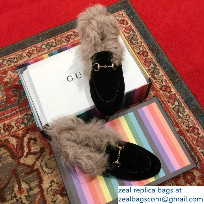 Gucci Princetown Jordaan Fur Wool Loafer 496626 Velvet Black 2018 - Click Image to Close