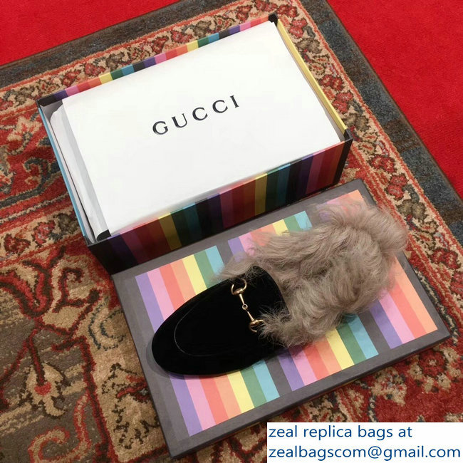 Gucci Princetown Jordaan Fur Wool Loafer 496626 Velvet Black 2018