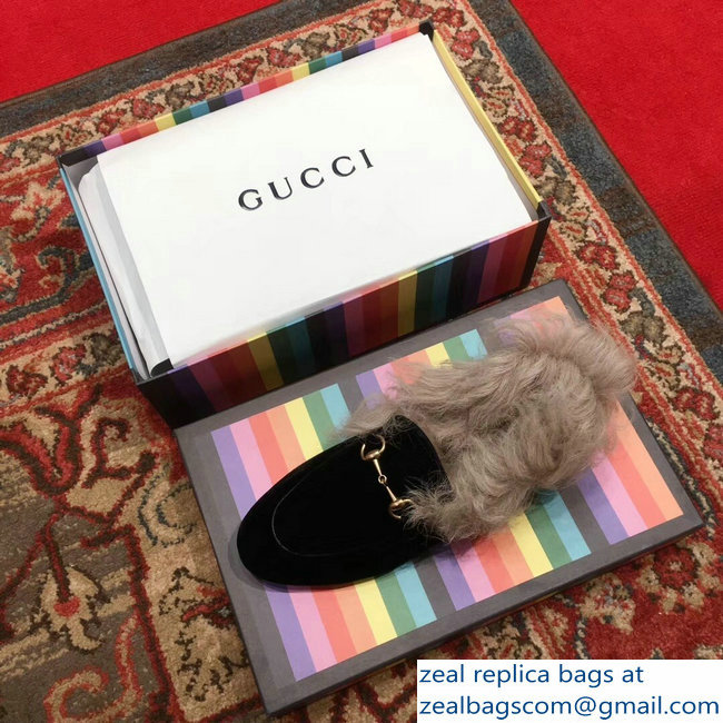 Gucci Princetown Jordaan Fur Wool Loafer 496626 Velvet Black 2018 - Click Image to Close