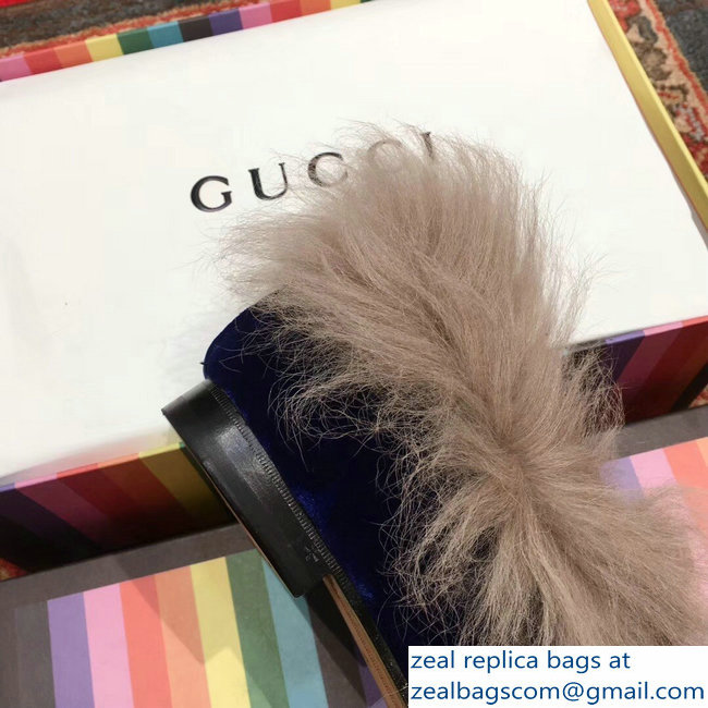 Gucci Princetown Jordaan Fur Wool Loafer 496626 Velvet Blue 2018