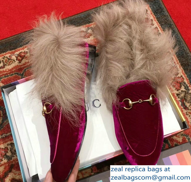 Gucci Princetown Jordaan Fur Wool Loafer 496626 Velvet Fuchsia 2018 - Click Image to Close