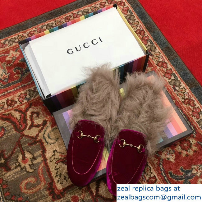 Gucci Princetown Jordaan Fur Wool Loafer 496626 Velvet Fuchsia 2018