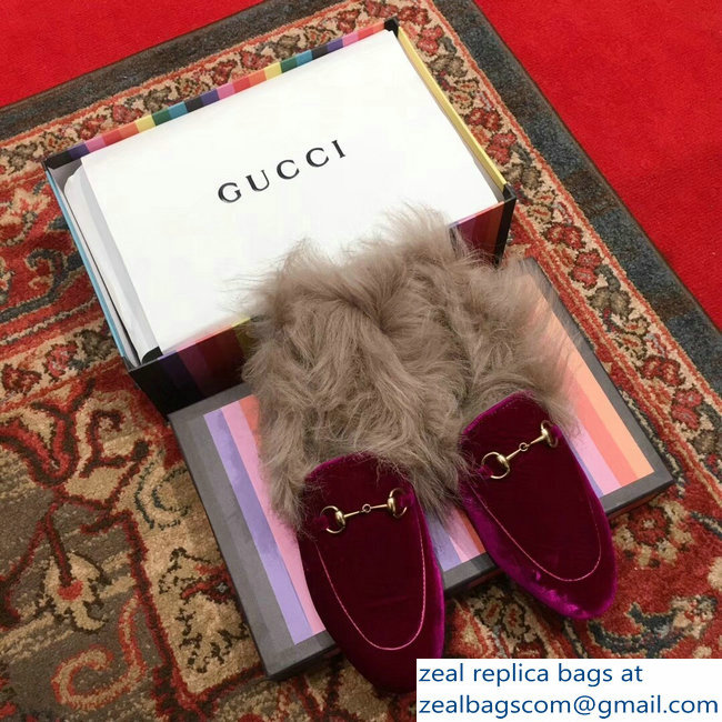 Gucci Princetown Jordaan Fur Wool Loafer 496626 Velvet Fuchsia 2018