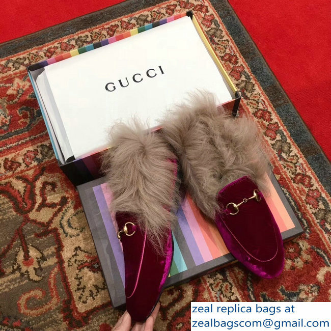 Gucci Princetown Jordaan Fur Wool Loafer 496626 Velvet Fuchsia 2018