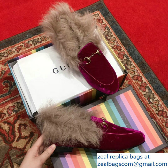 Gucci Princetown Jordaan Fur Wool Loafer 496626 Velvet Fuchsia 2018