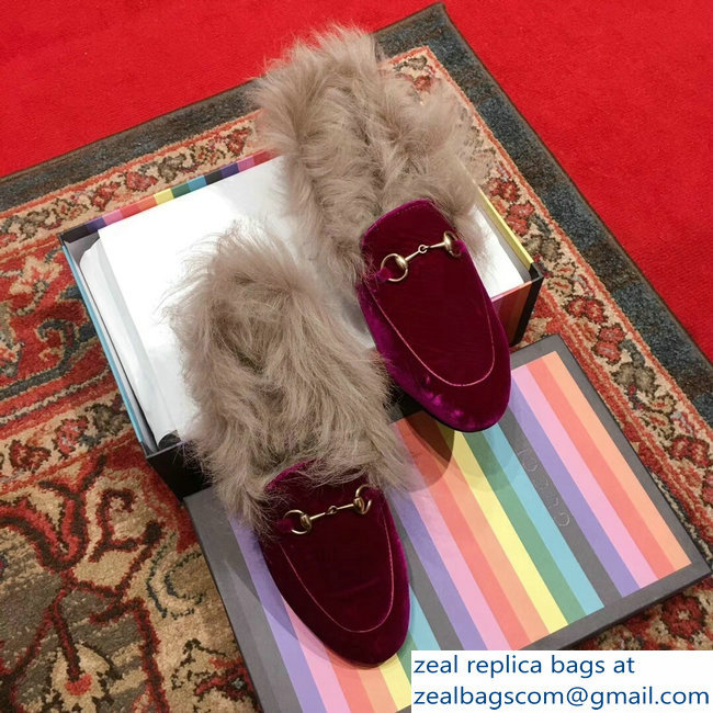 Gucci Princetown Jordaan Fur Wool Loafer 496626 Velvet Fuchsia 2018 - Click Image to Close