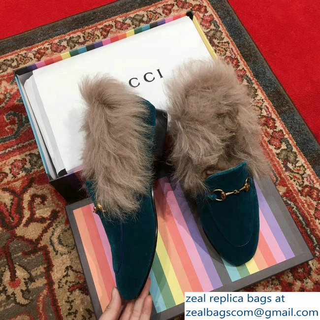 Gucci Princetown Jordaan Fur Wool Loafer 496626 Velvet Turquoise 2018